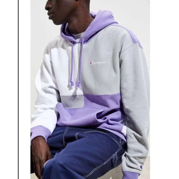 Y2K Champion Uo Exclusive Men's Large Purple Colorblock Hoodie Sweatshirt - Picture 12 of 16